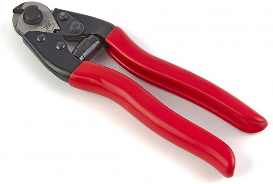 Professionele draadkniptang met rode handvatten.