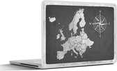 Laptop sticker - 10.1 inch - Vintage Europakaart met windroos - zwart wit - 25x18cm - Laptopstickers - Laptop skin - Cover