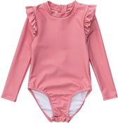 Snapper Rock - UV Zwempak voor meisjes - Schouder met frill - Lange mouw - Blush - maat 116-122cm
