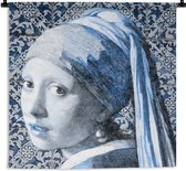 Wandkleed - Wanddoek - Meisje met de parel - Johannes Vermeer - Delfts blauw - 60x60 cm - Wandtapijt