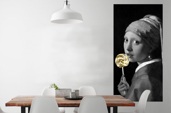 Poster Meisje met de parel - Lolly - Black en gold - 80x160 cm