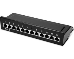 kwmobile Cat6 patch paneel 12-poorts - Cat6 verdeler voor wandmontage en serverkast - Patchpaneel - 12x Cat6 RJ45-aansluitingen - Grijs