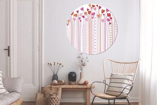 WallCircle - Wall Circle - Wall Circle Indoor - Une Illustration de Cœurs en Croissance - 120x120 cm - Décoration murale - Peintures Ronds XXL