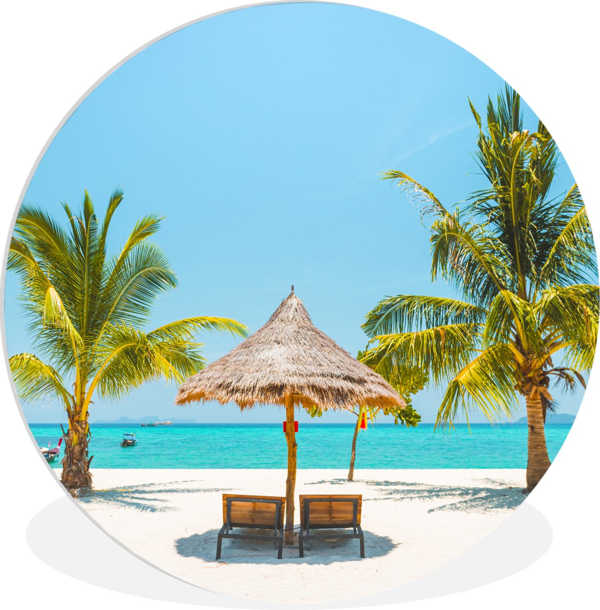 WallCircle - Wandcirkel ? 90 - Strand - Parasol - Palmboom - Ronde schilderijen woonkamer