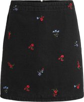 Vila Rok Viabba Dahla Hw Emb Denim Skirt 14069187 Black/ Embroidery Dames Maat - W34