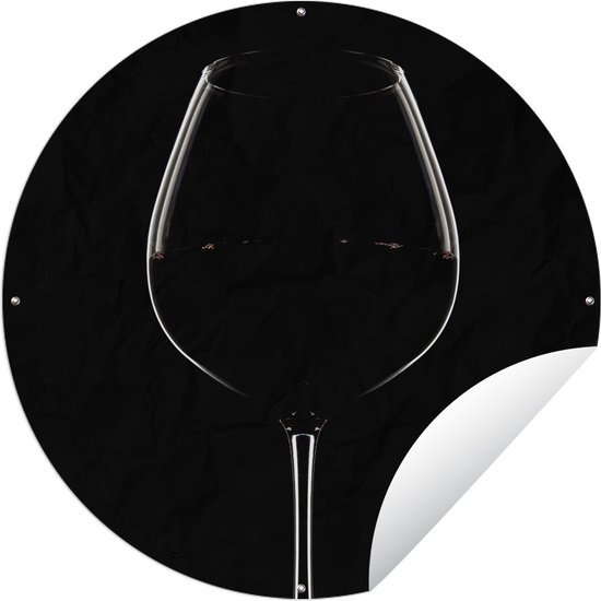 Tuincirkel Wijnglas op zwarte achtergrond - 120x120 cm - Ronde Tuinposter - Buiten XXL / Groot formaat!
