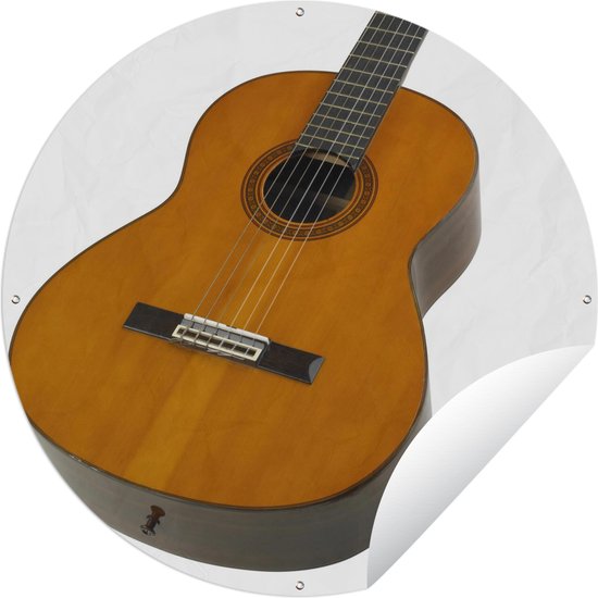 Tuincirkel Close-up van een akoestische gitaar - 60x60 cm - Ronde Tuinposter - Buiten