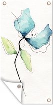 Tuinposter Bloemen - Waterverf - Blauw - 40x80 cm - Wanddecoratie Buiten - Tuinposter - Tuindoek - Schuttingposter - Tuinschilderij