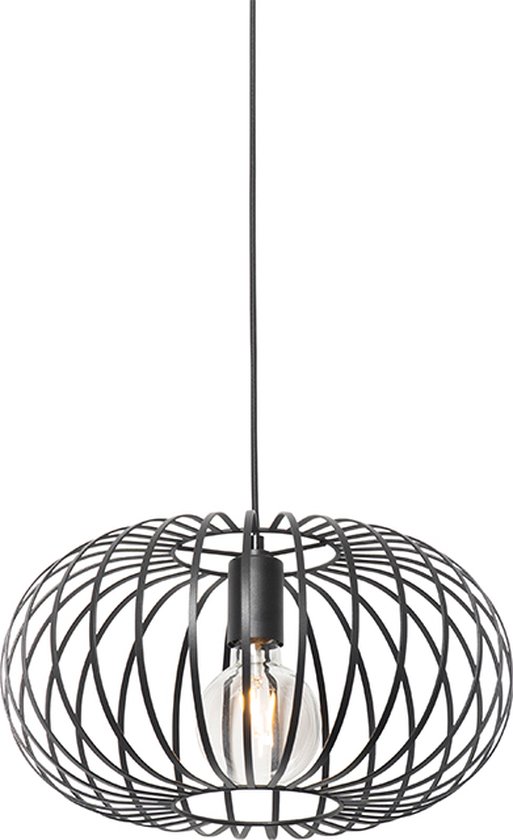 QAZQA johanna - Design Hanglamp - 1 lichts - Ø 390 mm - Zwart - Woonkamer | Slaapkamer | Keuken