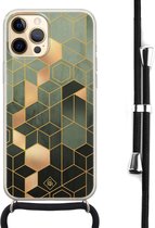 iPhone 12 Pro hoesje met koord - Kubus groen | Apple iPhone 12 Pro crossbody case | Zwart, Transparant | Marmer