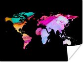 Wereldkaarten - Wereldkaart - Regenboog - Zwart - 80x60 cm