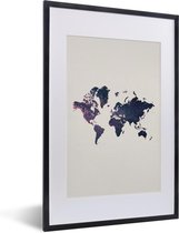 Fotolijst incl. Poster - Wereldkaart - Glitter - Blauw - Roze - 40x60 cm - Posterlijst
