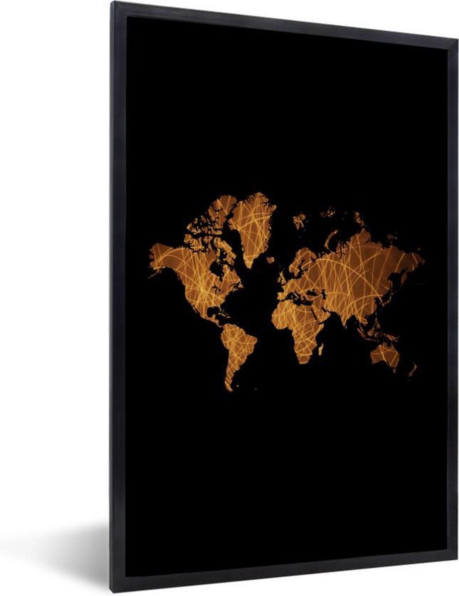 Afbeelding van product PosterMonkey  Poster met lijst Wereldkaart - Goud - Luxe - 60x90 cm