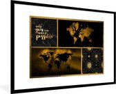 Fotolijst incl. Poster - Wereldkaart - - Luxe - Goud - 90x60 cm - Posterlijst