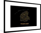 Fotolijst incl. Poster - Friesland - Kaart - Black and gold - 120x80 cm - Posterlijst