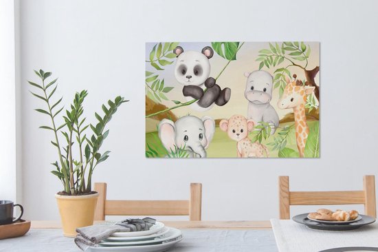 Canvas Schilderij Jungledieren - Kinderen - Panda - 60x40 cm - Wanddecoratie - OneMillionCanvasses