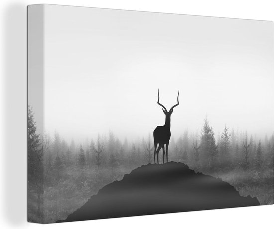 Canvas Schilderij Hert - Schaduw - Natuur - 120x80 cm - Wanddecoratie