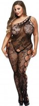 Baci - Opvallende 1-Shoulder Visnet Catsuit met Open Kruisje - Curvy