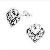 Aramat jewels ® - Zilveren oorbellen hart versiert zilver 9mm geoxideerd