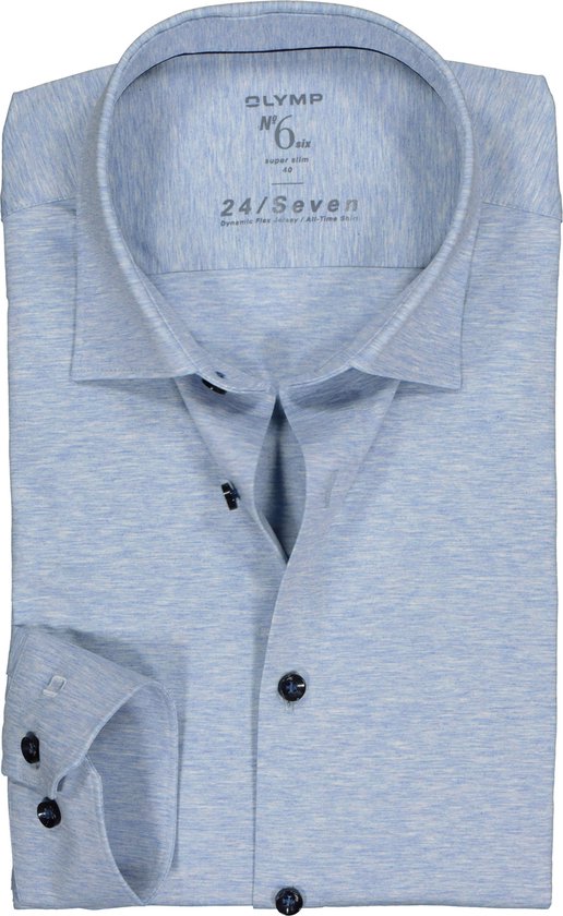 OLYMP No. Six 24/Seven super slim fit overhemd - tricot - lichtblauw - Strijkvriendelijk - Boordmaat: 40