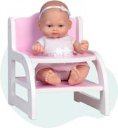 babypop Mini Baby met houten kinderstoel 28 cm roze