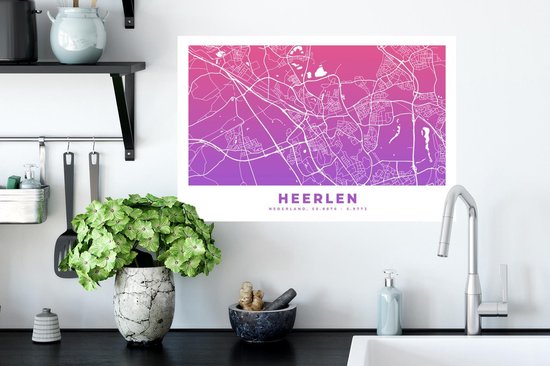 Stickers muraux - Plan de la ville - Heerlen - Violet - 60x40 cm - Feuille adhésive - Carte