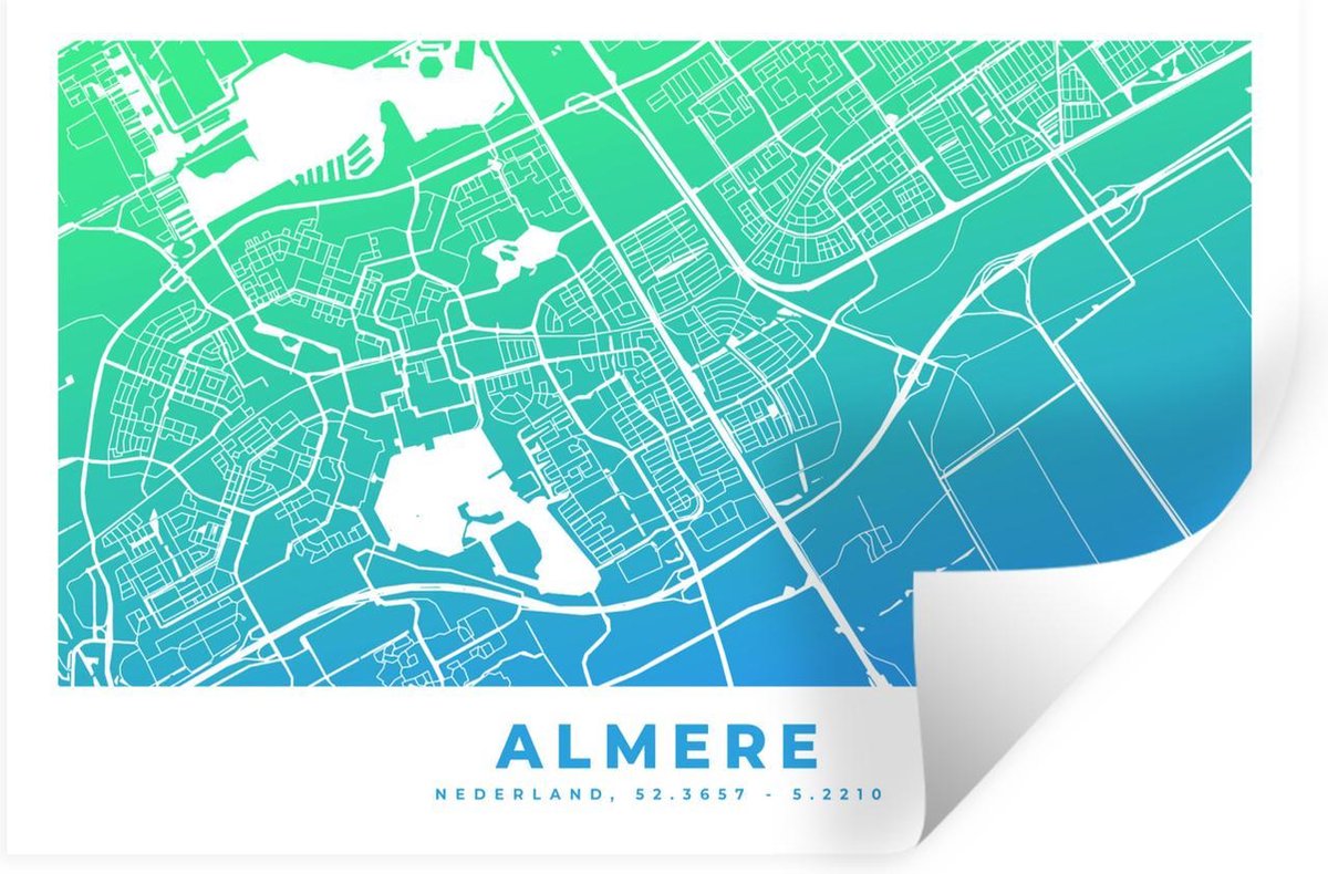 Muurstickers - Sticker Folie - Stadskaart - Almere - Blauw - Wit - 120x80 cm - Plakfolie -