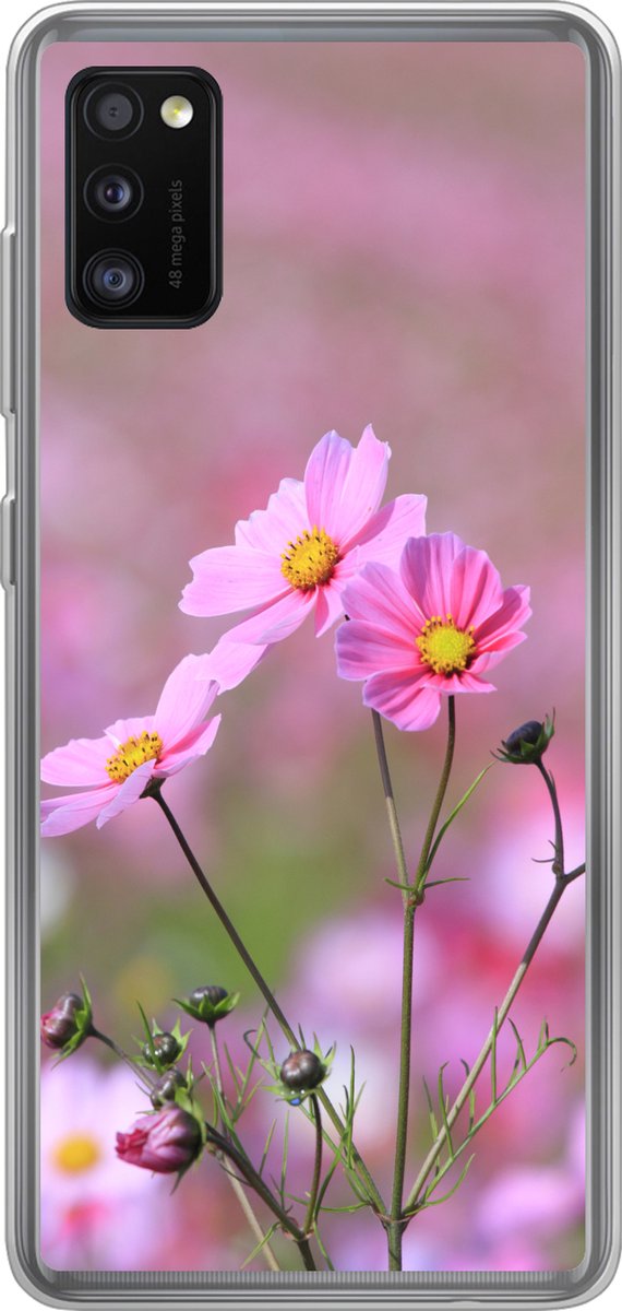 Telefoonhoesje Geschikt voor Samsung Galaxy A41 hoesje - Bloemen - Buiten - Roze - Siliconen Telefoonhoesje Telefoonhoesje
