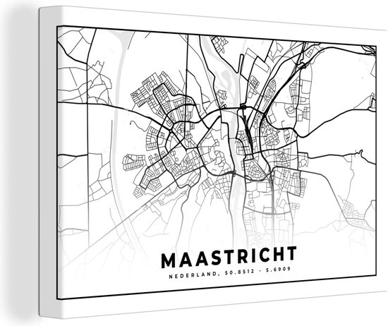 Canvas Schilderij Stadskaart - Maastricht - Zwart - Wit - 90x60 cm - Wanddecoratie