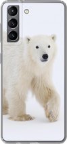 Geschikt voor Samsung Galaxy S21 hoesje - IJsbeer - Sneeuw - Wit - Siliconen Telefoonhoesje