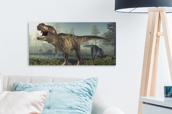 Toile Peinture Dino - Herbe - Dessin - 40x20 cm - Décoration murale