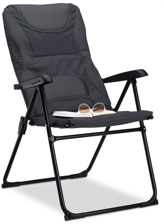 gepolsterde campingstoel - verstelbaar - 107 x 60 x 68 cm - comfortabele tuinstoel - 2 niveaus - grijs