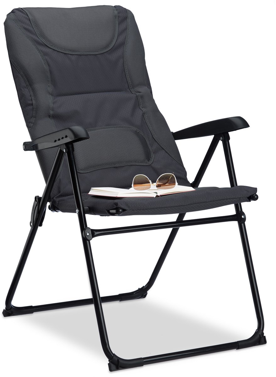 Relaxdays - gepolsterde campingstoel - tuinstoel comfortabel - picknick - grijs