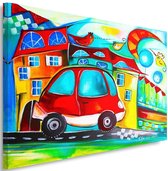 Trend24 - Canvas Schilderij - Rode Auto - Schilderijen - Voor Jongeren - 100x70x2 cm - Meerkleurig