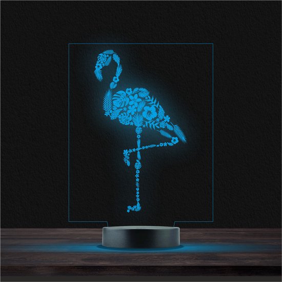 Led Lamp Met Gravering - RGB 7 Kleuren - Flamingo