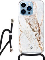 iPhone 13 Pro hoesje met koord - Marmer goud | Apple iPhone 13 Pro crossbody case | Zwart, Transparant | Marmer