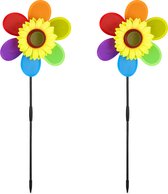 Relaxdays windmolen bloem - 2 stuks - zonnebloem - tuinsteker - tuindecoratie - regenboog