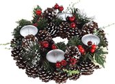 Kerstkrans met decoratie en waxinelichtjes 30,5 cm - Kerstversiering/kerstdecoratie kerstkrans excl. kaarsjes