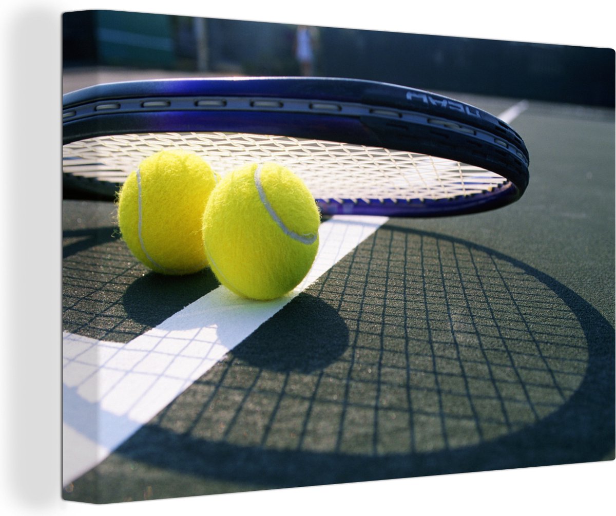 Tableau sur toile Balles de tennis de tennis et raquette de tennis - 90x60  cm -... | bol.com