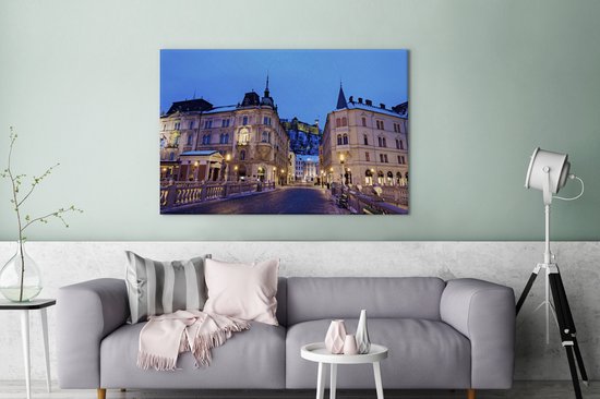 Tableau sur toile Le Triple Pont à Ljubljana - 140x90 cm - Décoration murale Art