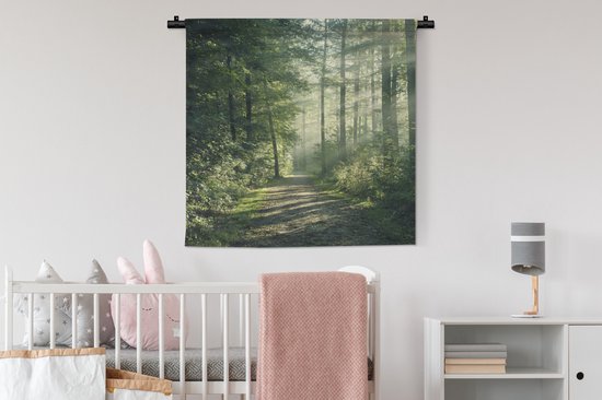 Tenture murale - Tissu mural - Forêt - Chemin - Soleil - 90x90 cm - Tapisserie
