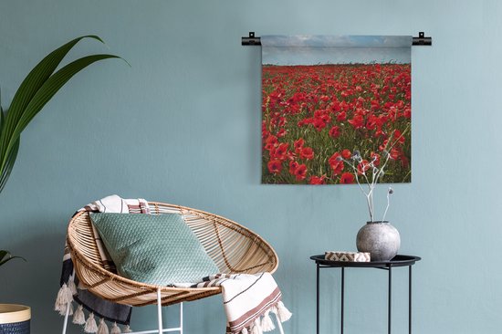 Tenture murale - Toile murale - Une prairie pleine de coquelicots - 60x60 cm - Tapisserie murale