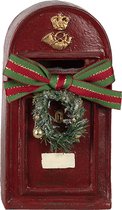Clayre & Eef Kerstdecoratie Beeld Brievenbus 8*6*15 cm Rood Kunststof Krans Decoratief Figuur Decoratieve Accessoires Woonaccessoires