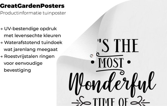 Tuinposters buiten Kerst quote "It's the most wonderful time of the year" met een witte achtergrond - 60x90 cm - Tuindoek - Buitenposter