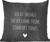 Sierkussen - Citation en anglais De grandes choses ne sont jamais venues des zones de Comfort Fond noir