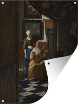 Tuinschilderij De liefdesbrief - Johannes Vermeer - 60x80 cm - Tuinposter - Tuindoek - Buitenposter