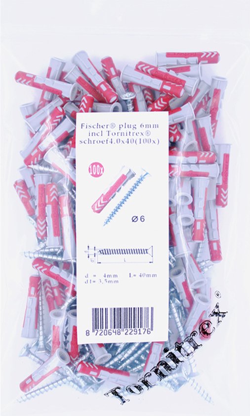 Fischer pluggen Duopower 6x30 & Tornitrex kruiskop schroeven | 100 sets