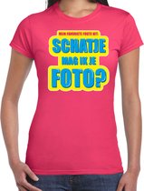 Foute party Schatje mag ik je foto verkleed/ carnaval t-shirt roze dames - Foute hits - Foute party outfit/ kleding 2XL
