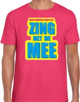 Foute party Zing met me mee verkleed/ carnaval t-shirt roze heren - Foute hits - Foute party outfit/ kleding L