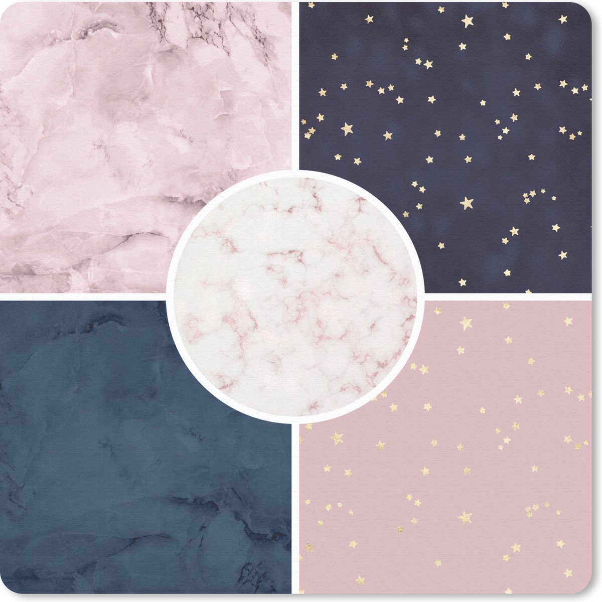 Muismat 20x20 cm - Mousepad Marmer - Roze - Blauw - Muismatten
